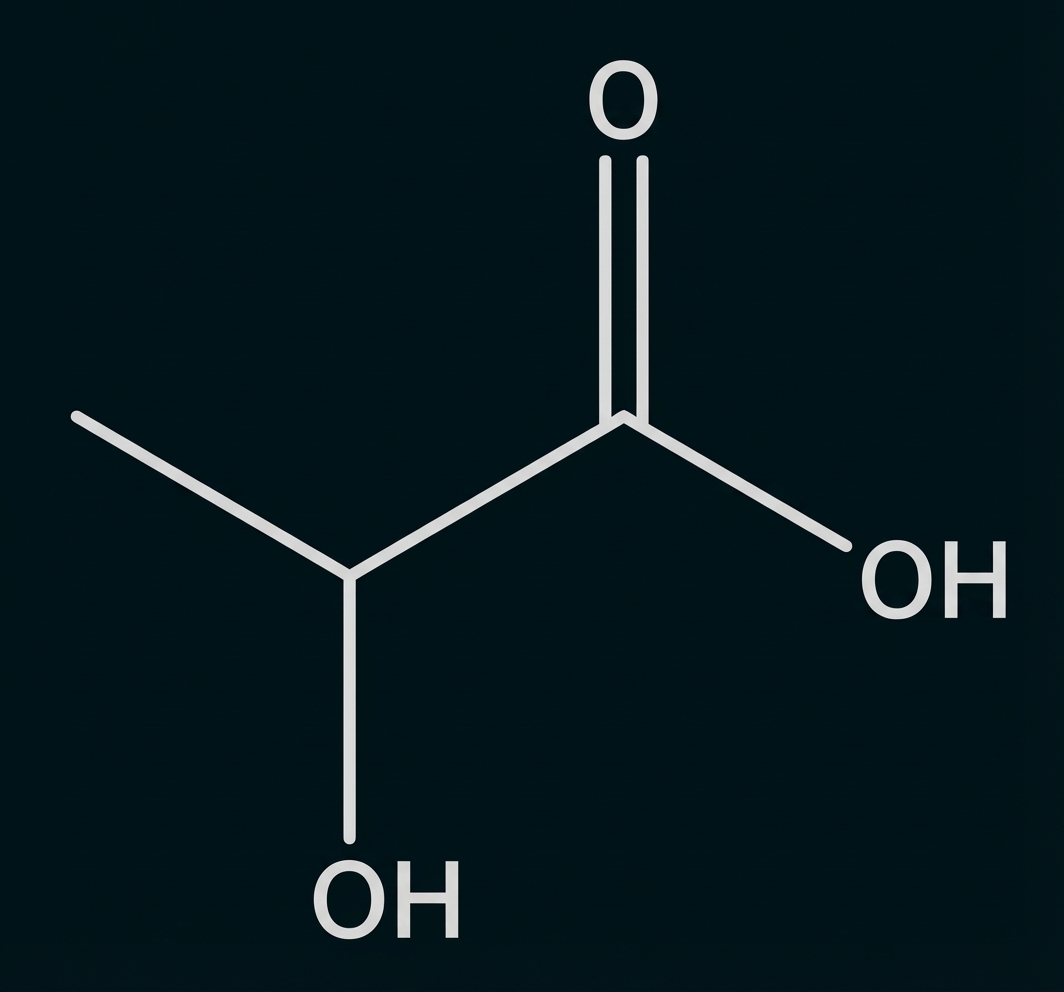 Skelettformel der Milchsäure (2‑Hydroxypropionsäure)